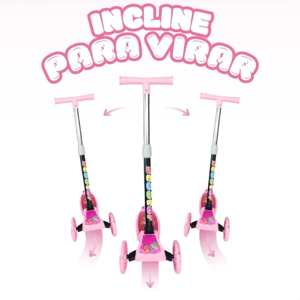 Patinete infantil 3 rodas com led luzes dobrável ajustável - Rosa - Image 6