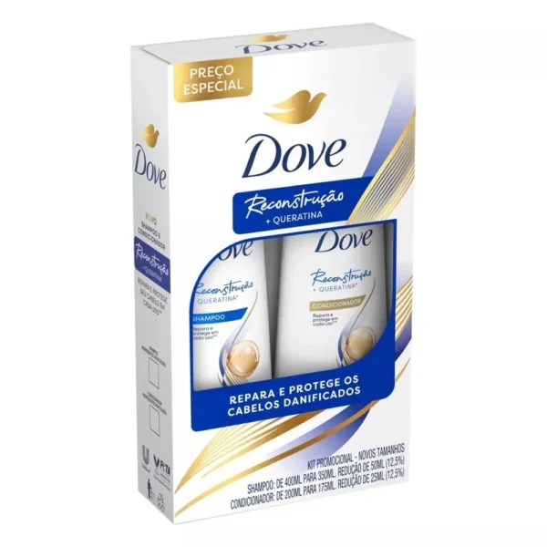 Kit Shampoo 350ml + Condicionador 175ml Dove Reconstrução + Queratina
