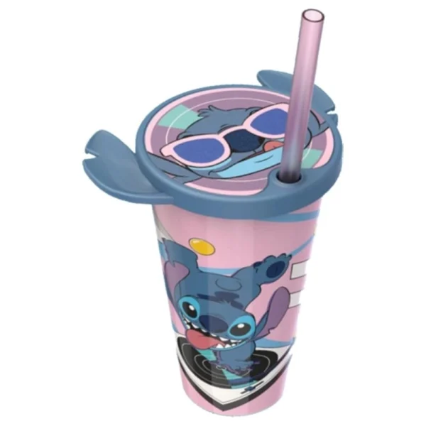 Copo com Tampa e Canudo 500ml Stitch Rosa - Icon